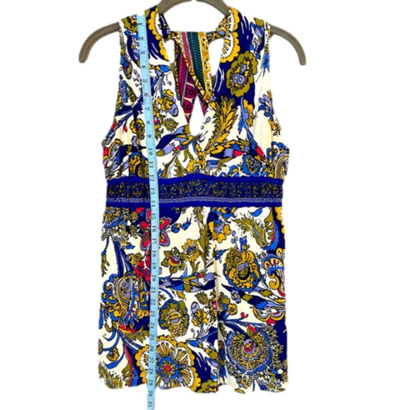 HALE BOB Top V-Neck Halter T-Back 100% Silk Floral Paisley Blue Gold Wom… - Picture 5 of 9